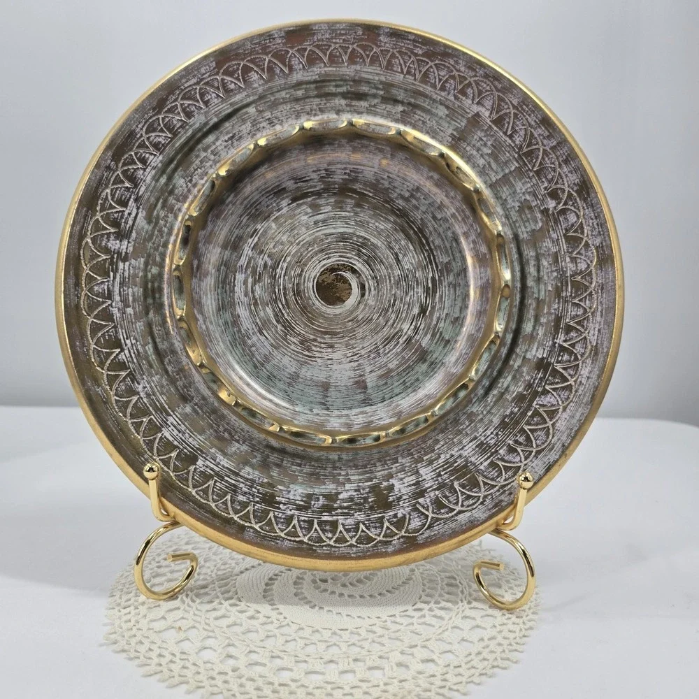 Stangl Pottery 22KT Gold Mid Century Console Dish 3972 Aqua Turquoise brushed